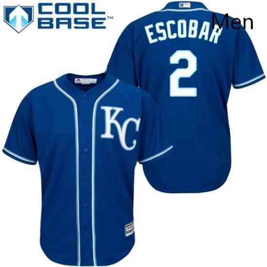 Mens Majestic Kansas City Royals 2 Alcides Escobar Replica Blue Alternate 2 Cool Base MLB Jersey